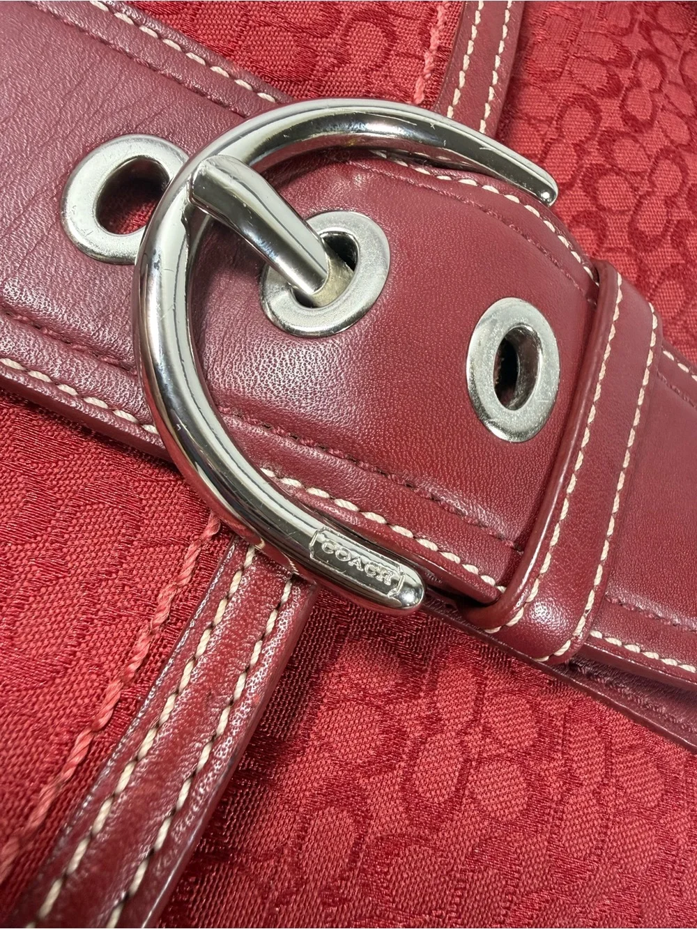 Y2K Coach Red Signature Canvas Shoulder Bag with Buckle Accent